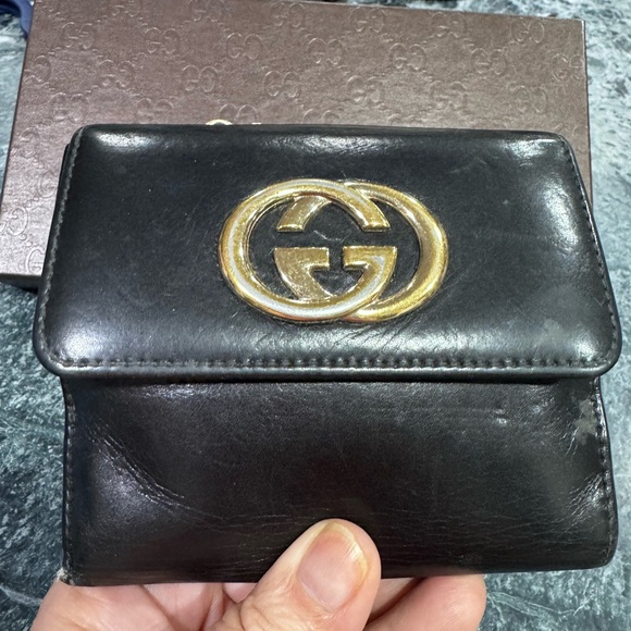 Gucci Accessories - Gucci Black Leather Wallet with Gold Emblem